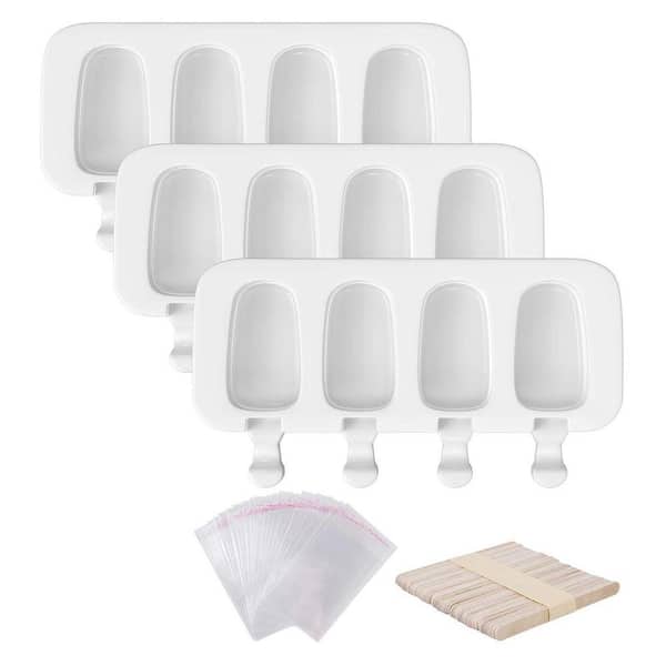 3-Pack Oval Food-Grade Silicone Popsicle Molds with 50 Wooden Sticks & 50 Self-adhesive Bags for DIY Ice Cream & Cake