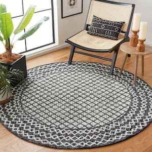 Abstract Ivory/Navy 6 ft. x 6 ft.y Geometric Distressed Round Area Rug