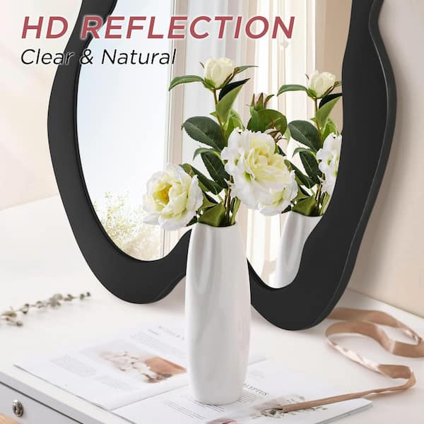 Hochwertiges 24 in. W x 32 in. H Irregular Black Wood Framed Wall Mirror Asymmetrical Wall Mirror WBMR10YQ-BLK-M