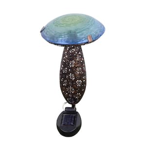 Blue Metal and Glass Solar Mushroom Stake with LED