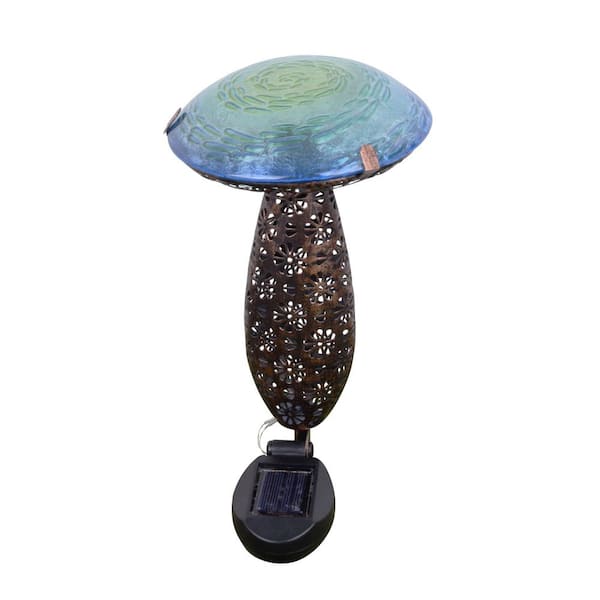 HI-LINE GIFT LTD. Blue Metal and Glass Solar Mushroom Stake with LED