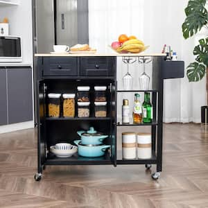 Zeus & Ruta Zeus Black Kitchen Island Cart with Wood Top and Open Storage  Microwave Oven Cabinet ZeusKCI01BK - The Home Depot