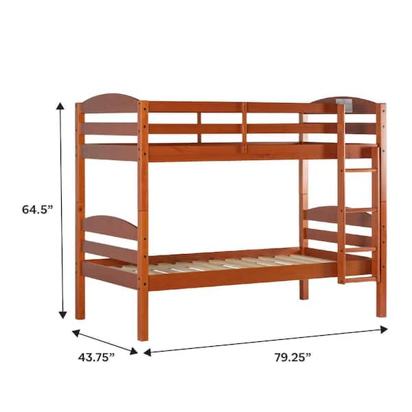 Honey Traditional Solid Wood Twin Bunk Bed