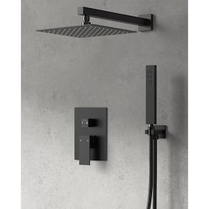 2-Spray Square High Pressure Wall Bar Shower Kit with Hand Shower in Matte Black (Valve Included)