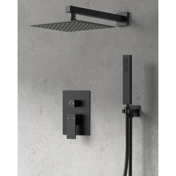 RENIST Matte Black Shower Faucet Set - 1-Spray Rain Shower Head With Tub Spout