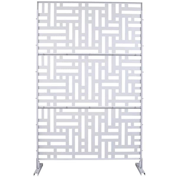 Outdoor and Indoor 6.3 ft. x 4 ft. Freestanding Decorative Privacy Fence Screen White Metal for Garden Fence