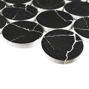 Rockart Nero Marquina Dots Matte 12 in. x 12 in. Natural Stone Marble Mosaic Tile (10.7639 sq. ft./Case)