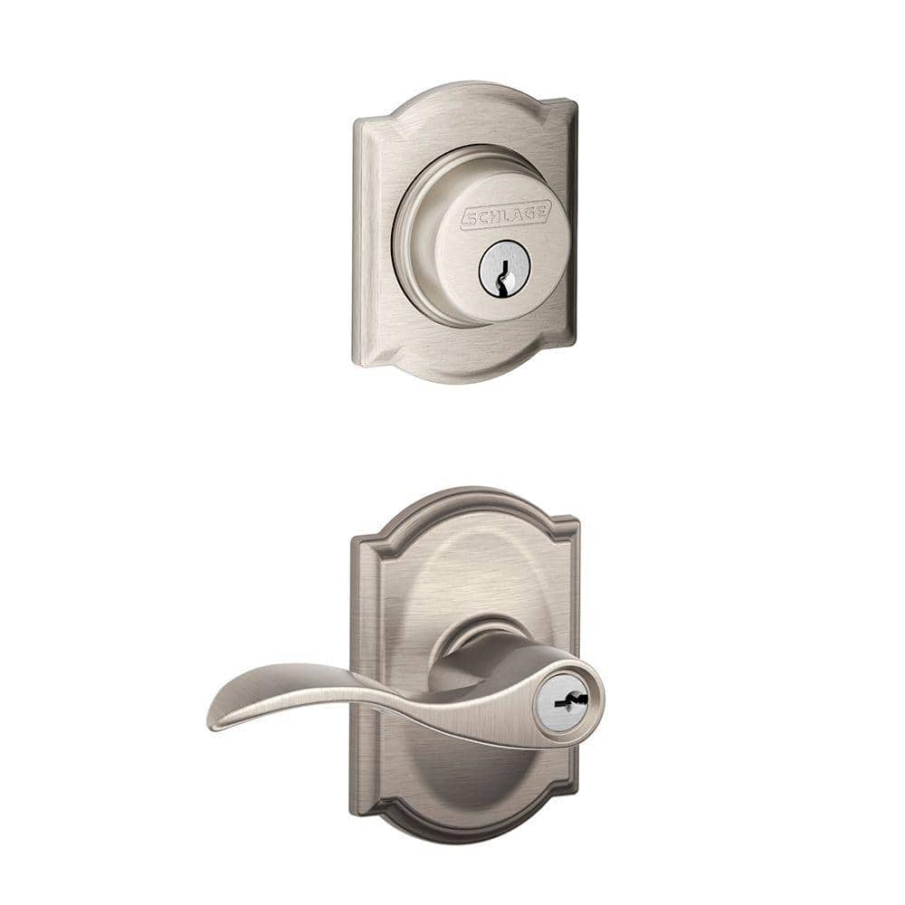 Schlage Accent Satin Nickel Single Cylinder Deadbolt and Keyed Entry Door  Handle with Camelot Trim Combo Pack FB55N V ACC 619 CAM The Home Depot