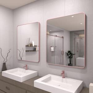 30 in. W x 36 in. H Rectangular Framed Wall Bathroom Vanity Mirror in Rose Gold