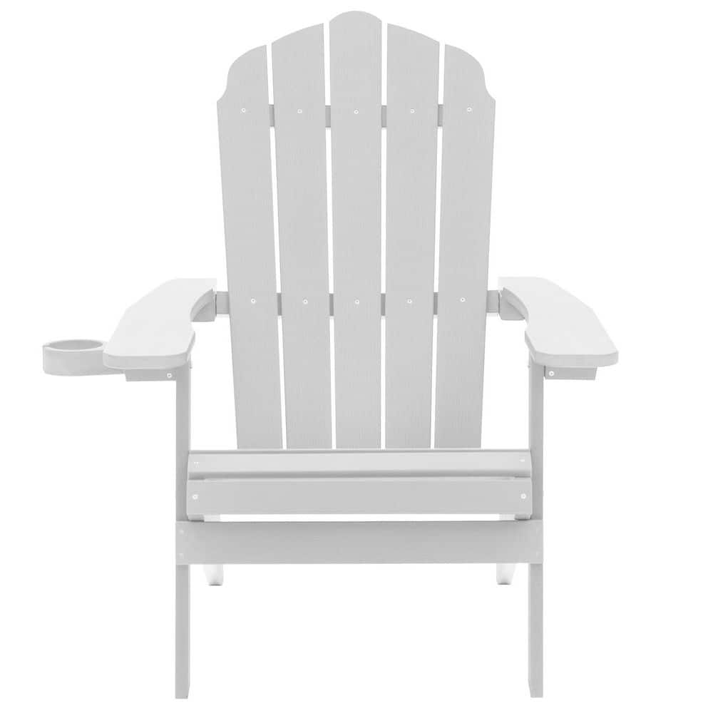 All-Weather Patio Folding Adirondack Chair HDPE Frame Lawn Chair with Slat Seat and Cup Holder, White price history on PriceWatchPro