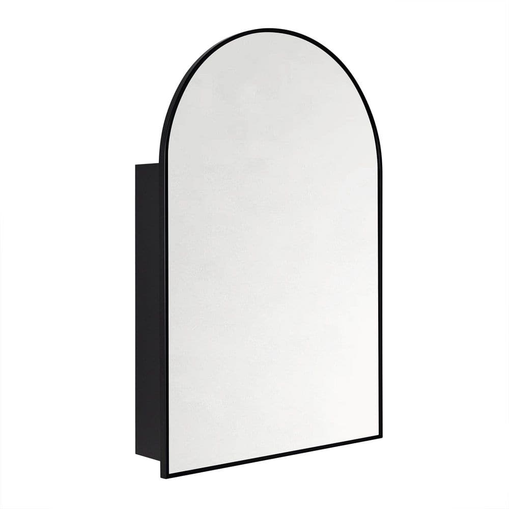 24 in. W x 36 in. H Arched Metal Framed Recessed and Surface Medicine Cabinet with Mirror in Matt Black price history on PriceWatchPro