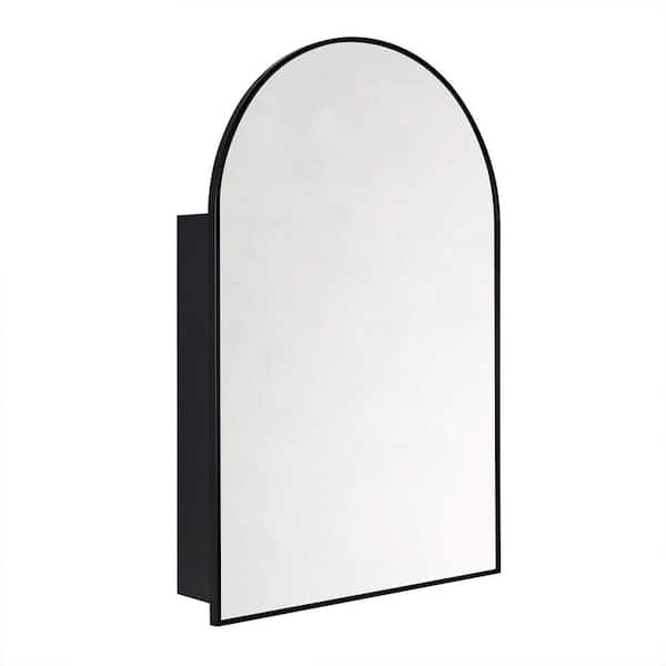 24 in. W x 36 in. H Arched Metal Framed Recessed and Surface Medicine Cabinet with Mirror in Matt Black