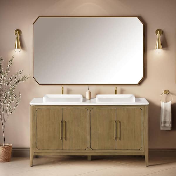 Heidi 60 in. Double Sink Freestanding Cortado Bath Vanity with White Quartz Top