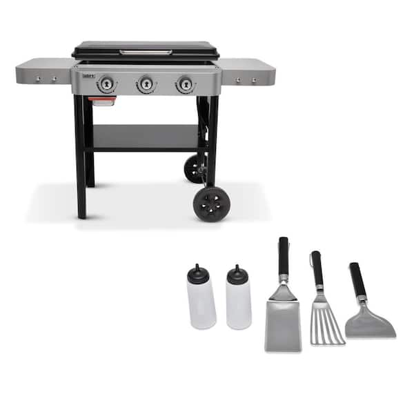 Weber Burner Propane Gas Grill 28 in. Flat Top Griddle Combo with Griddle  Essential Set 1500451 The Home Depot