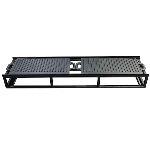 Black Iron Grill Stand, Durable Iron Griddle Rack with Enamel Coated Cast Iron Cooking Pan