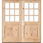 72 in. x 80 in. Craftsman Knotty Alder 9-Lite Clear Glass Unfinished Wood Right Active Inswing Double Prehung Front Door