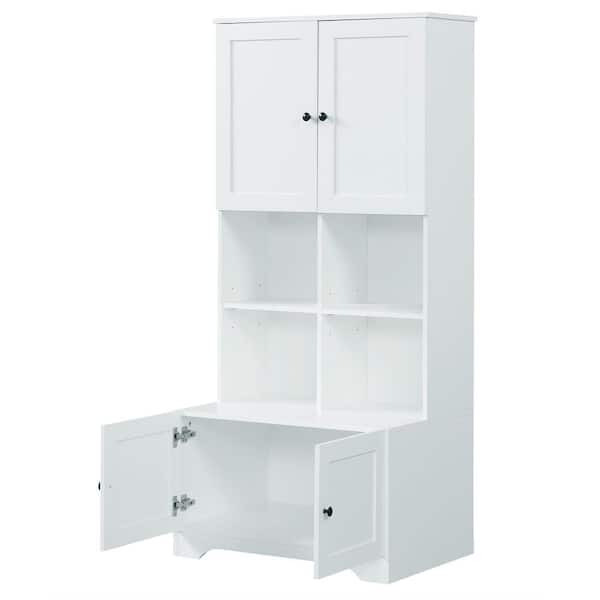 Unbranded 31 in. W x 12 in. D x 67 in. H MDF Ready to Assemble Bathroom Storage Cabinet with 4-Doors, Adjustable Shelves in White