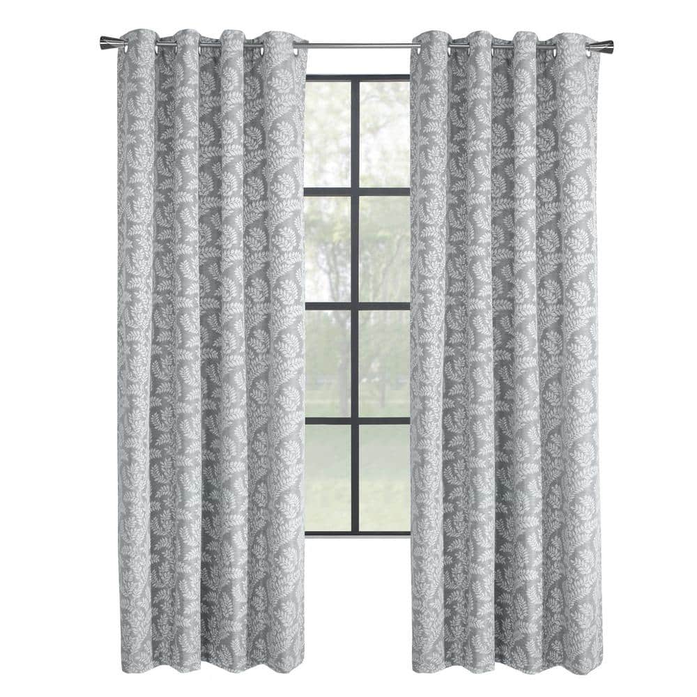 Patricia Silver Polyester Jacquard 52 in. W x 95 in. L Grommet Indoor Black