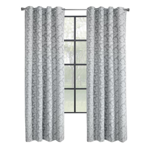 Patricia Silver Polyester Jacquard 52 in. W x 95 in. L Grommet Indoor Blackout Curtain (Single Panel)