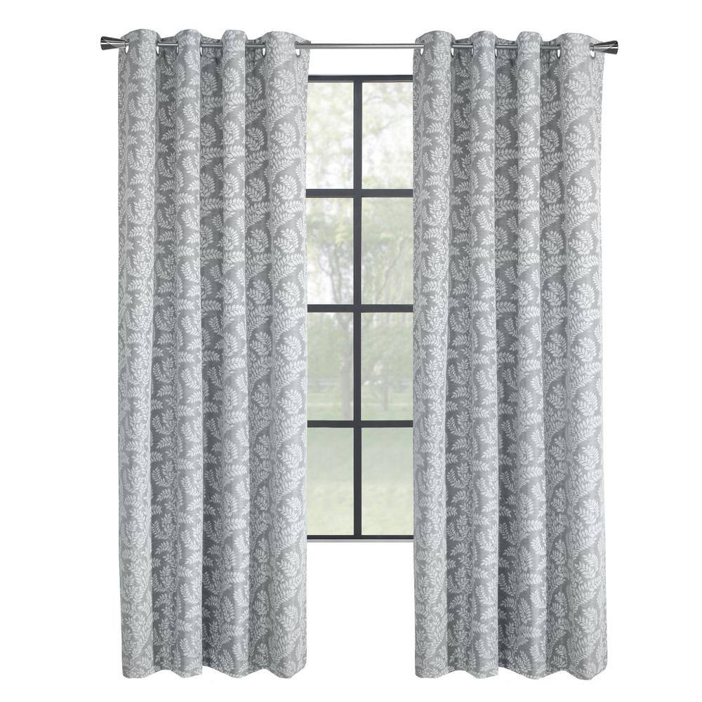 Patricia Silver Polyester Jacquard 52 in. W x 108 in. L Grommet Indoor Blac