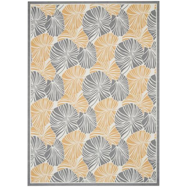 Waverly Sun N' Shade Grey 10 ft. x 13 ft. Floral Contemporary Indoor/Outdoor Area Rug