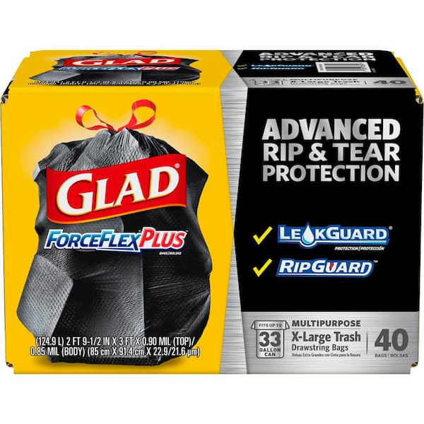 Glad 33 Gal. ForceFlex Drawstring Outdoor Trash Bags (40-Count), Unscented