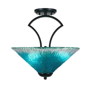 Cleveland 16 in. Matte Black Semi-Flush with Teal Crystal Glass Shade