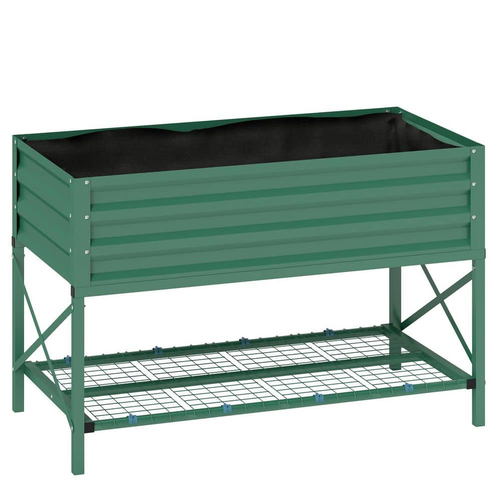 Galvanized Raised Garden Bed, Metal Planter Box with Legs, Storage Shelf an