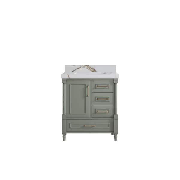 Willow Collections Hudson 30 in. W x 22 in. D x 36 in. H Single Sink Bath Vanity Center in Evergreen with 2 in. Calacatta Gold Quartz Top