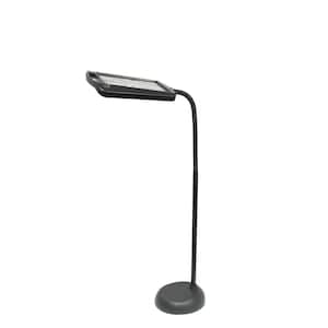 61 in. Black 1-Light Magnifier Swing Arm Floor Lamp with 8 in. 10 in. 3X Magnification Shade