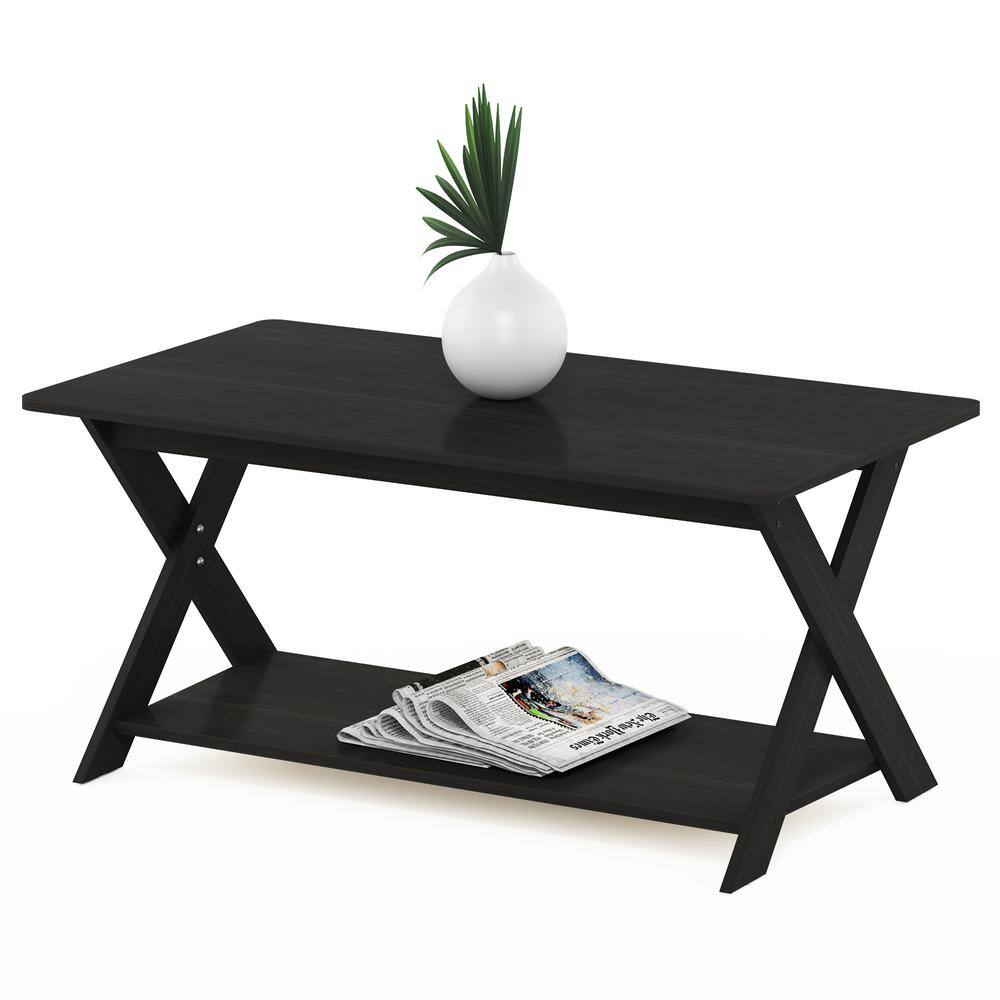 Espresso Rectangular Wood Coffee Table with Bottom Shelf