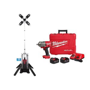 MX FUEL ROCKET Tower Light/Charger W/M18 FUEL ONE-KEY 18V 1/2 in. High-Torque Impact Wrench with Friction Ring Kit