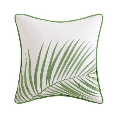 Coco Paradise Ivory and Green Floral Hypoallergenic Down Alternative 21 in. x 16 in. Throw Pillow