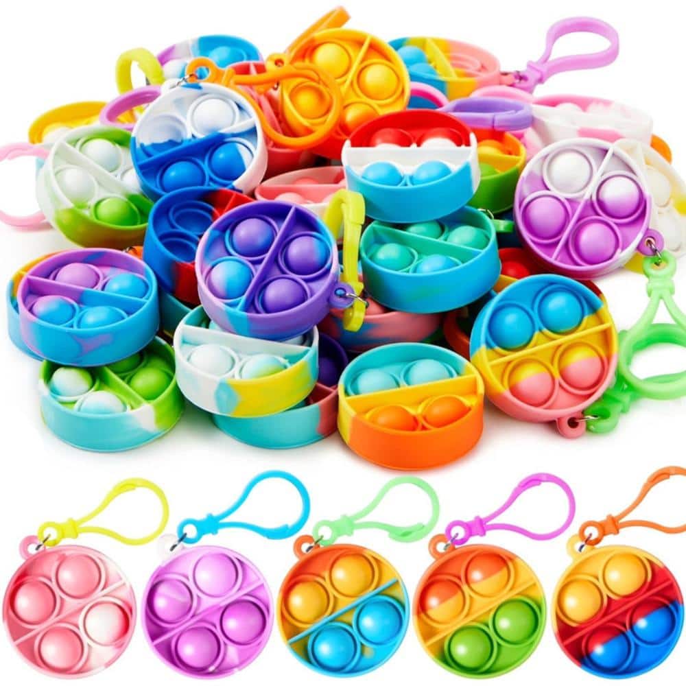 Joyfy 30Pack Round Pop Fidget Keychain for Kids