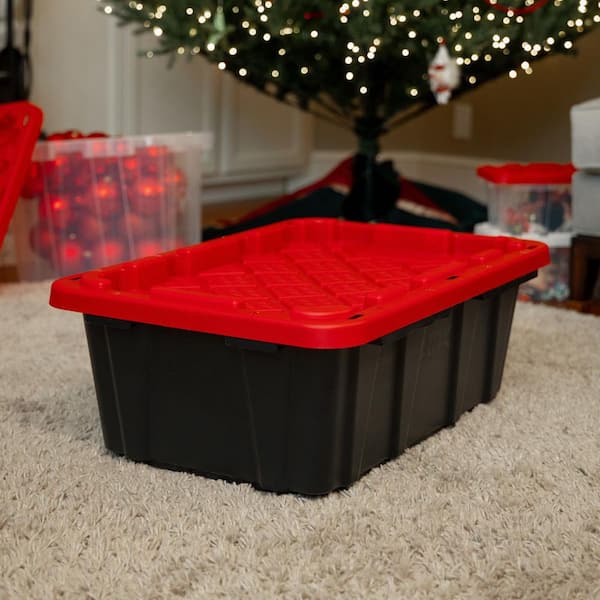 HDX 14 Gal. Tough Storage Tote in. Black with Red Lid 999-14G-HDX