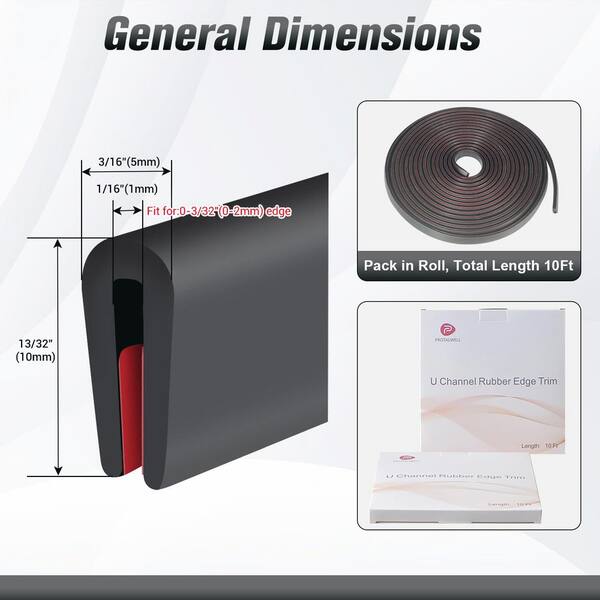 Black Rubber U-Channel Trim Edge Seal - Door Window Edge Protector Strip 7 thumbnail image