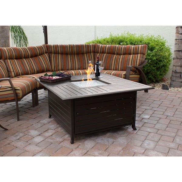 45 in. Square Slatted Aluminum Firepit in Bronze