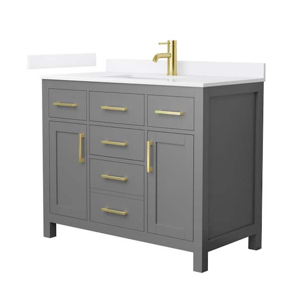 Wyndham Collection Beckett 42 in. Single Freestanding Dark Gray Bath Vanity with White Quartz Top (Assembled)