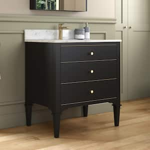 Roma 31 in. W x 22 in. D x 34 in. H Bath Vanity in Espresso with Carrara White Marble Vanity Top