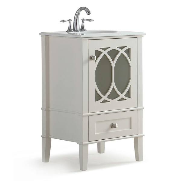 Simpli Home Paige 20 in. Bath Vanity in Soft White with Engineered Quartz Marble Vanity Top in White with White Basin
