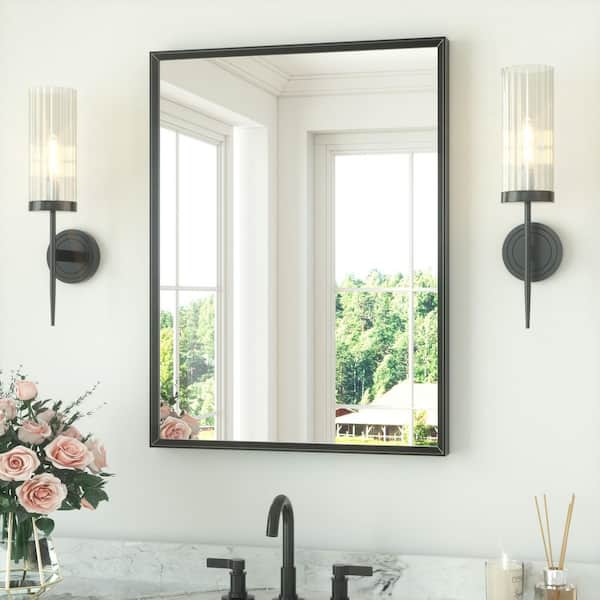 24 in. W x 32 in. H Rectangle Aluminum Framed Wall Bathroom Vanity Mirror in Black