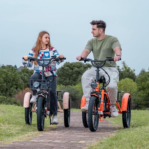 20 in. Fat Tire Electric Trike 750W 48V Motorized Folding Commute E-Bike for Adult 3-Wheel Electric Bicycle Trike, Blue