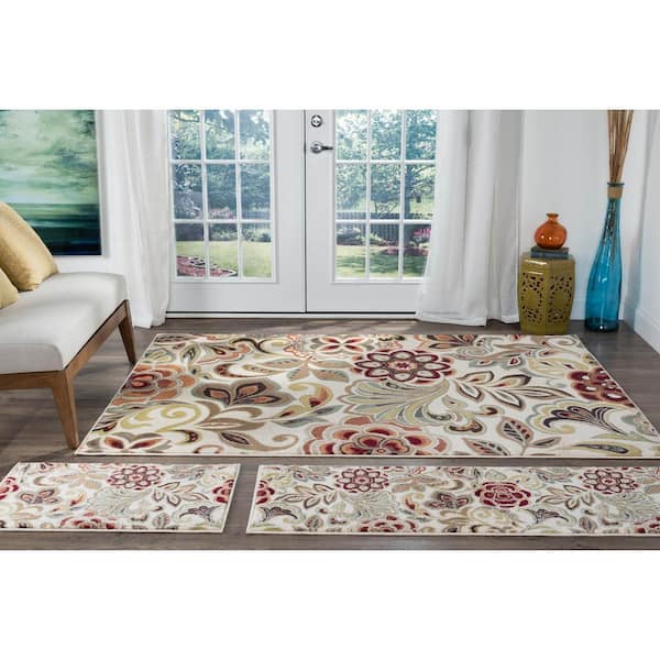Deco Ivory 5 ft. x 7 ft. Abstract 3-Piece Rug Set