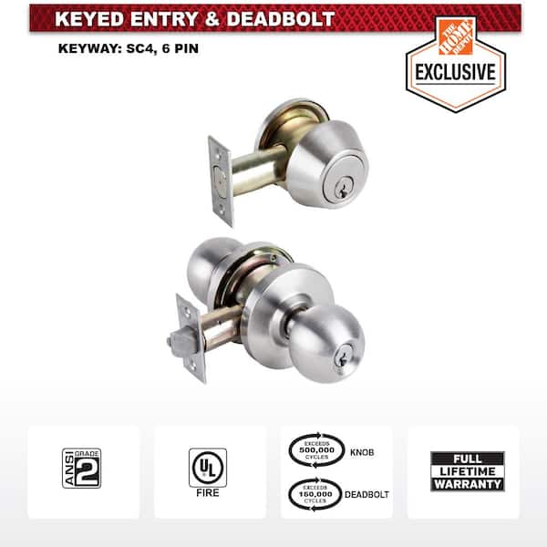 Universal Hardware Heavy Duty Commercial ANSI Grade 2 Entry Knob and Deadbolt UL 3-Hour Fire Keyed Alike Satin Chrome