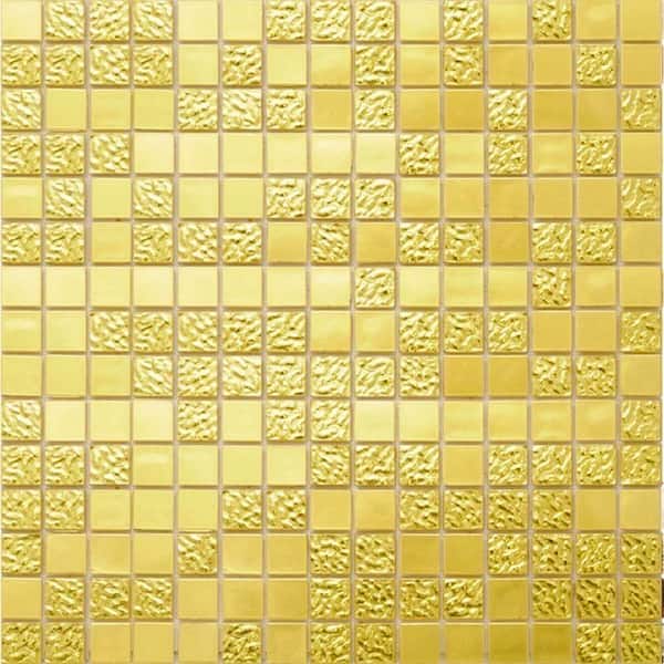Apollo Tile Mingles 12 in. x 12 in. Glossy Gold Yellow Glass Mosaic Wall and Floor Tile (20 sq. ft./case) (20-pack)