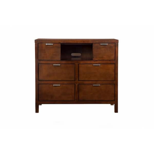 Benjara 45 in. Brown Wood TV Stand Fits TVs up to 40 in. with 1-Shelves and 6-Drawers