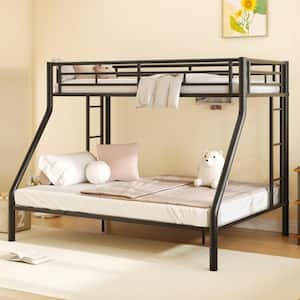 Black Twin XL Over Queen Metal Bunk Bed with 2-Side Ladders