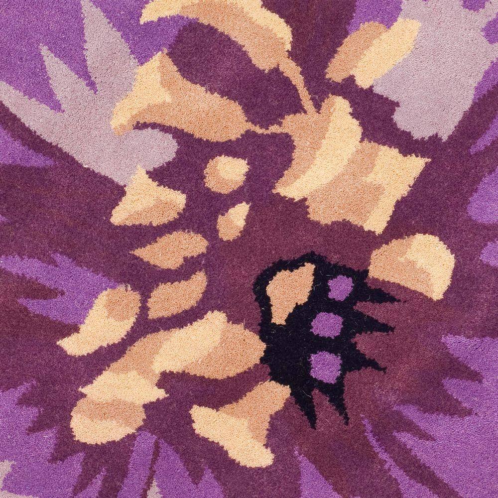 Handmade Lilac Wool Round Floral Area Rug