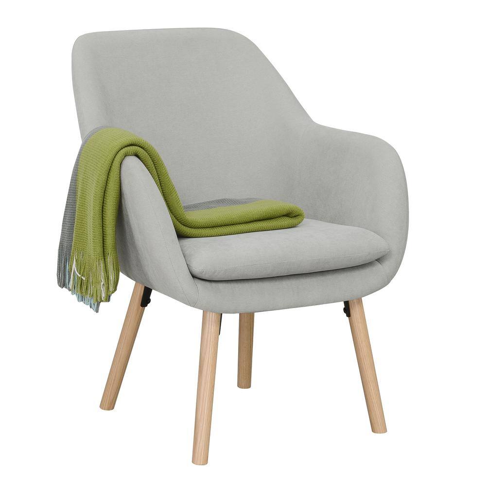 Pewter Gray Linen and Velvet Wingback Accent Chair with Oak Legs