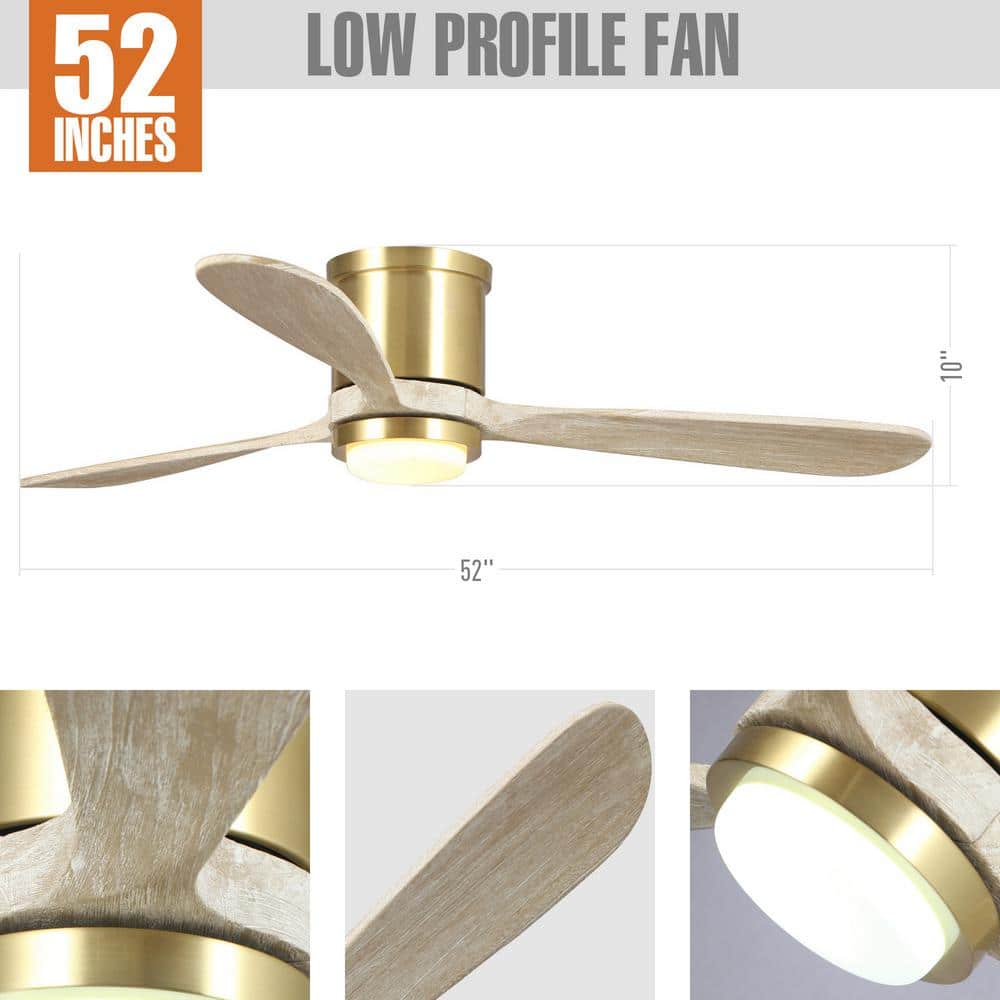 Golden Low Profile Ceiling Fan with LED Light and Remote